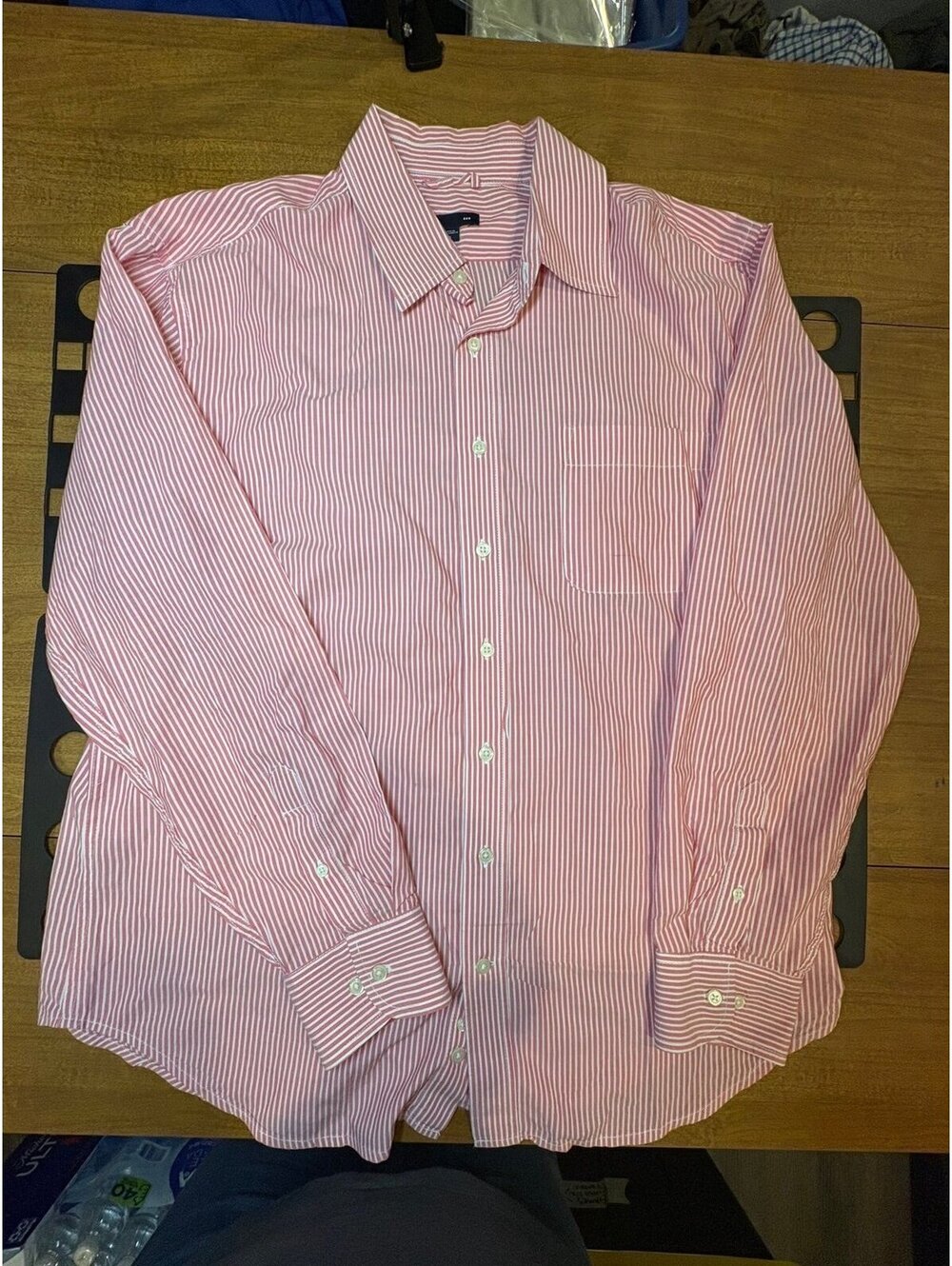 Gap Men's Red and White Striped Button-Up Shirt Size XL-162